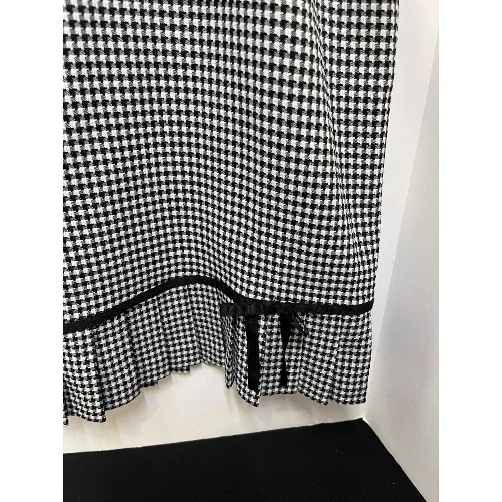 Houndstooth Pleated Hem Skirt Black White Ribbon Bow Trim Size 16W